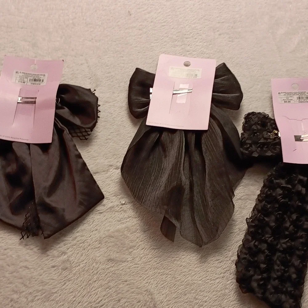 Wild Fable Black Hair Bow Clip Set Rosette Satin Fishnet Organza 3 Pack NWT